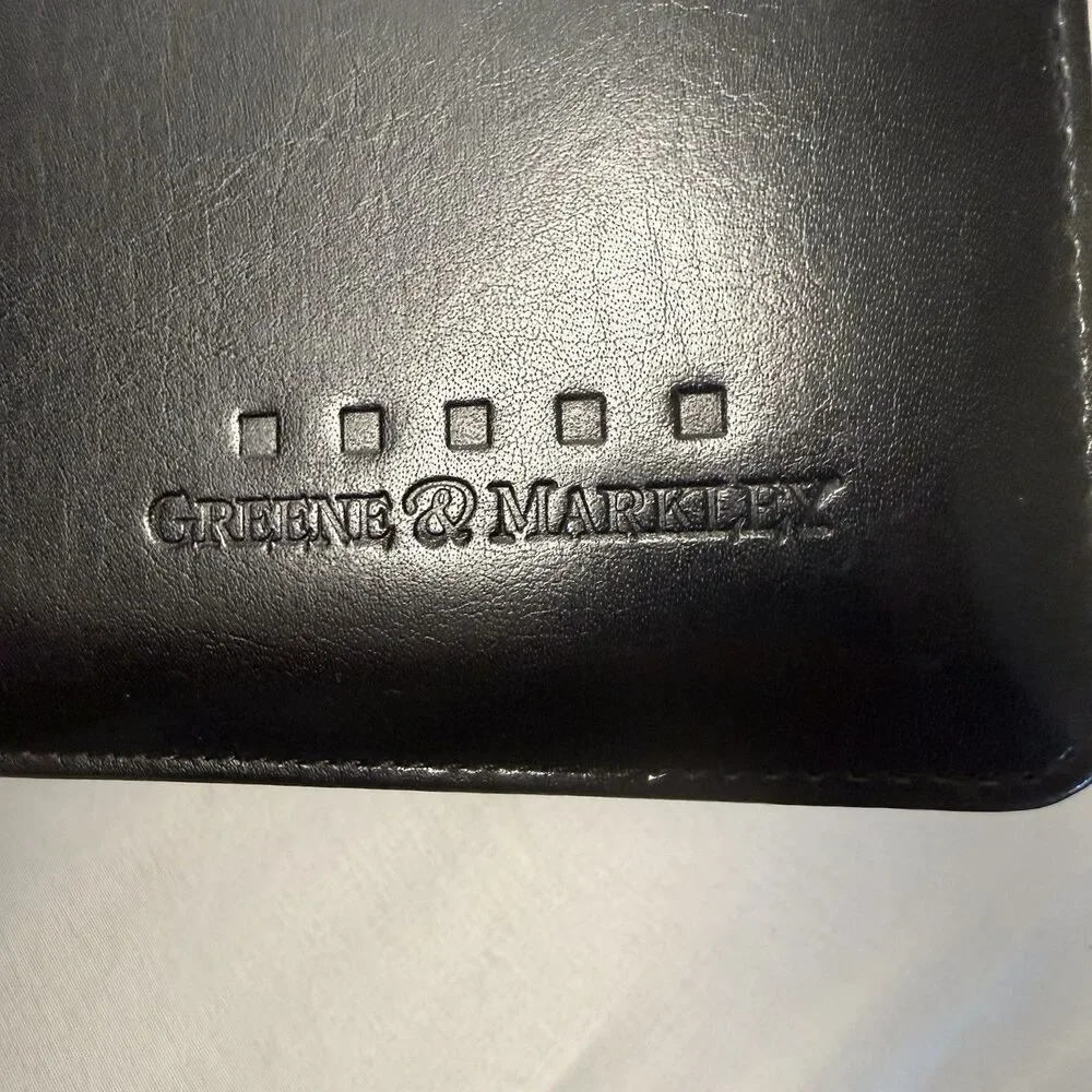 Leeman Cowhide Slim Leather Business Portfolio Embossed Black